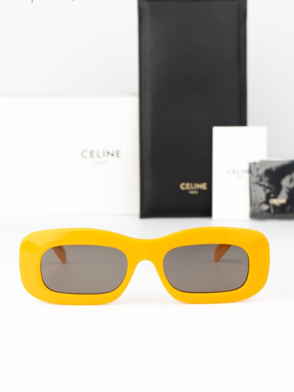 Celine Men Sunglasses Glossy Orange Grey Rectangle CL40294I 42A NEW AUTHENTIC